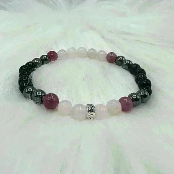 Black, Violet & Pink 6mm Stones beaded Bracelet - Picture 6 of 6